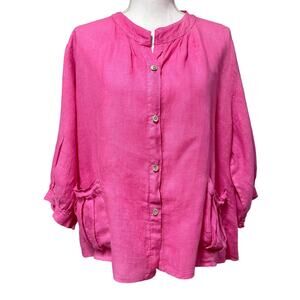 Evermine sz 2XL 100% Linen Pink‎ Jacket Top Blouse Italian Lagenlook Italy EUC